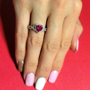 Heart Shaped Ruby & Sterling Silver Ring
